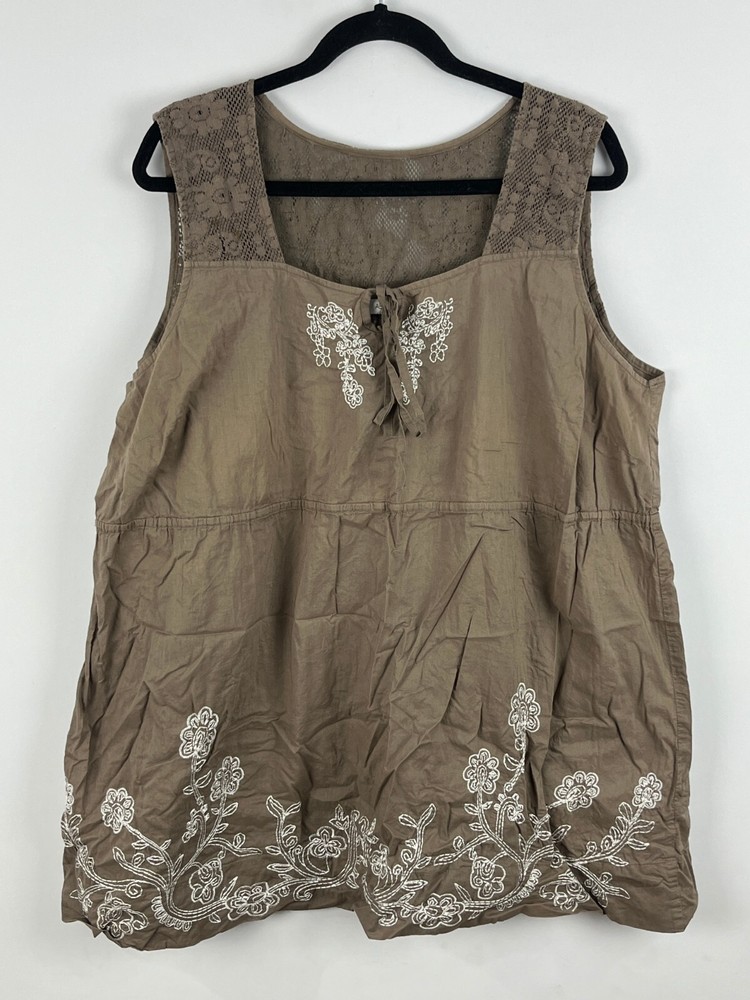 AE Sport Top Blouse Size 20 Brown Sleeveless Wide Strap Square Neck Cotton