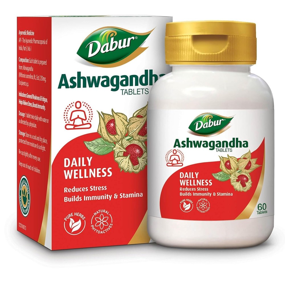 Dabur Ashwagandha Tablets - General Wellness Tablets - Stress Relief - 60 Tab