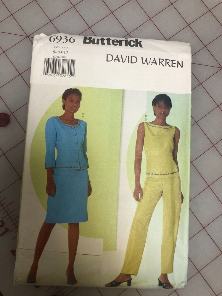Butterick  6936, David Warren Top Skirt Pants Jacket pattern, Sizes 8-12   UNCUT