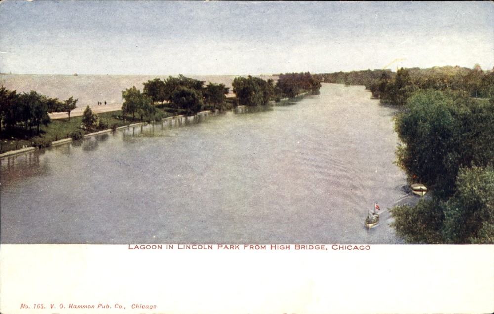 Lagoon in Lincoln Park from High Bridge ~ Chicago Illinois ~ Hammon c1910