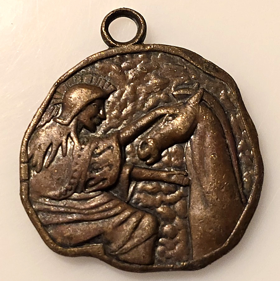 Vintage Antique? Solid Bronze Sophia Roman Soldier Medal Pendant Wisdom Amulet