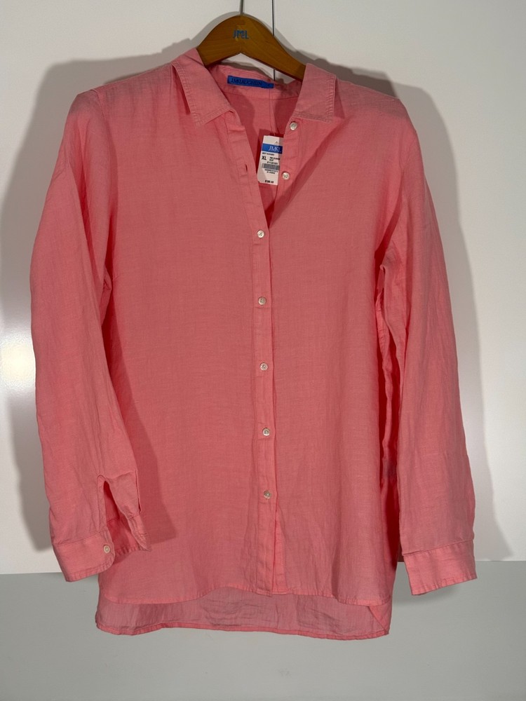 J. McLaughlin Britt Blouse XL LS Peach 100% Linen Button-Up NWT Orig $188