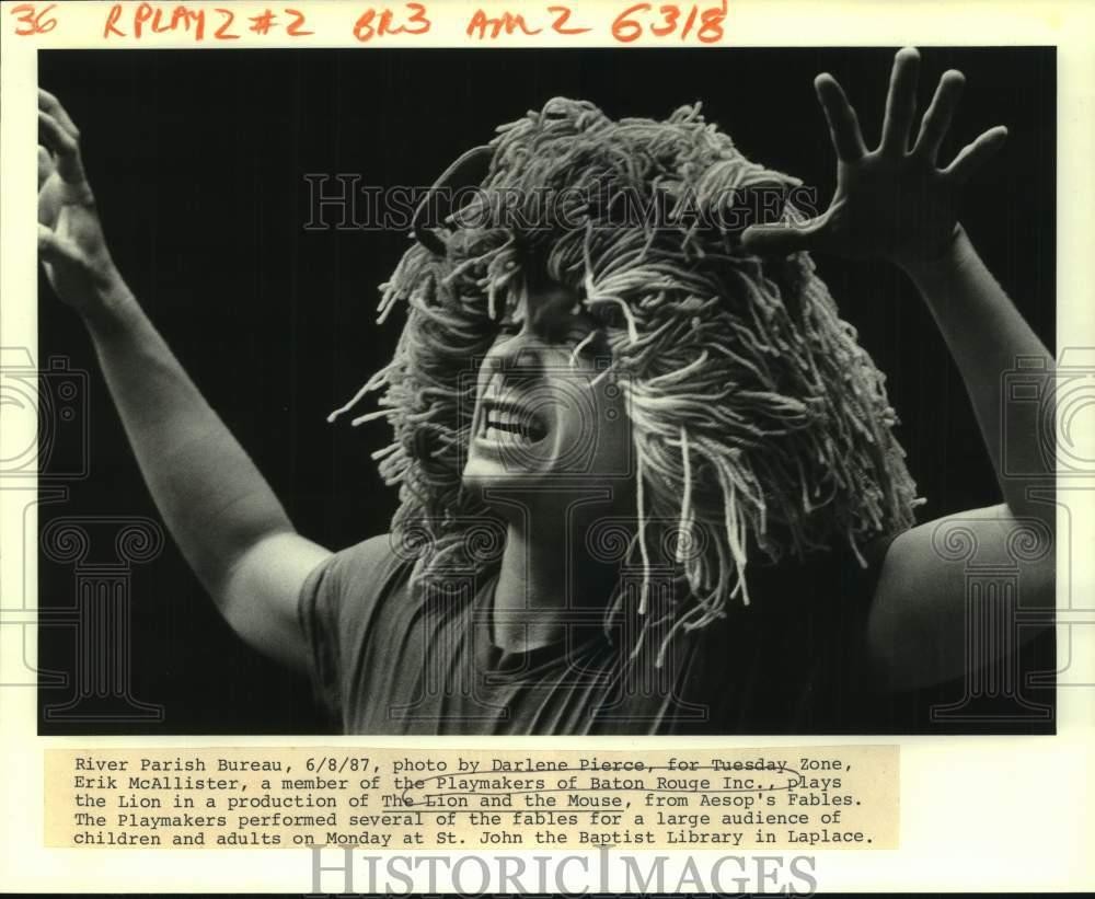 1987 Press Photo Playmakers of Baton Rouge Inc. actor, Erik McAllister