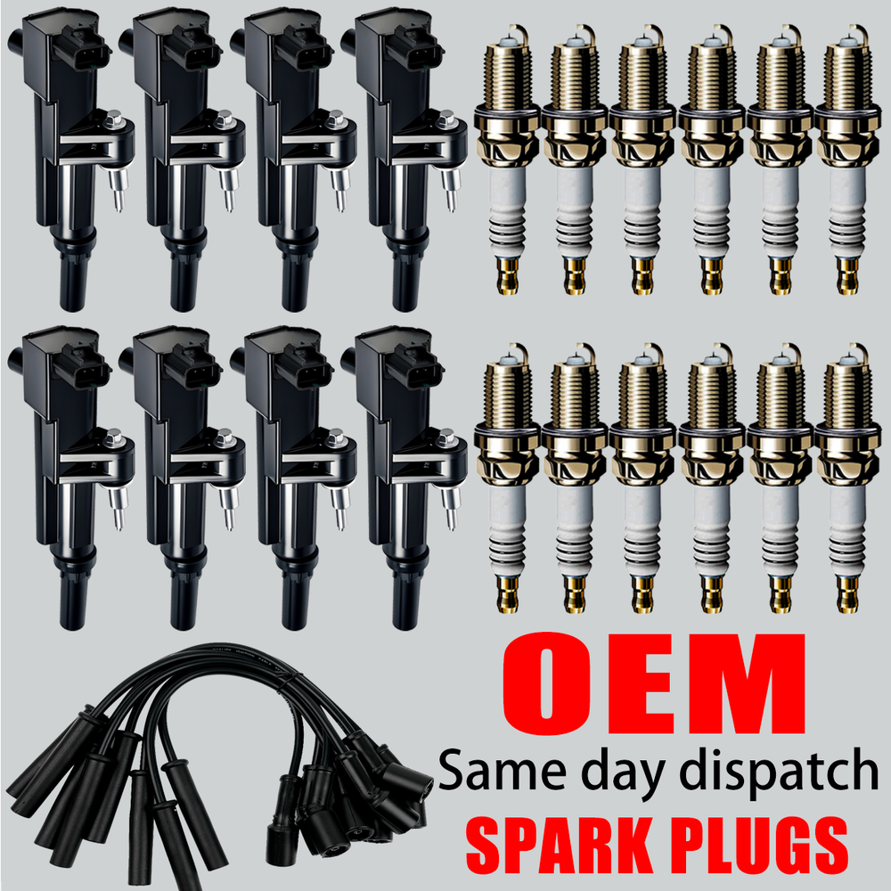 8X OEM Ignition Coil & 16X Iridium Spark Plug & Wires For Dodge Ram Jeep 4.7L V8