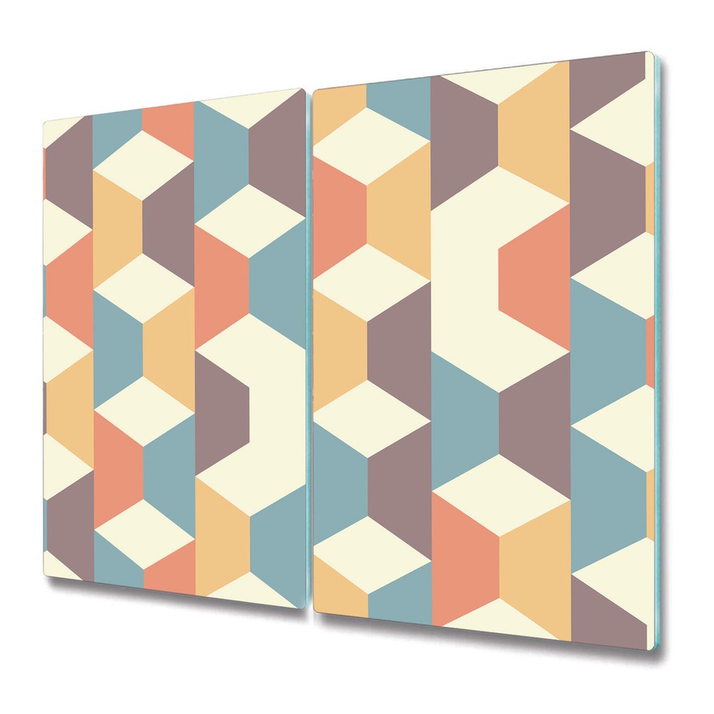 Glass Worktop Kitchen Chopping Board Retro Geometric Colourful Op Art 2x30x52