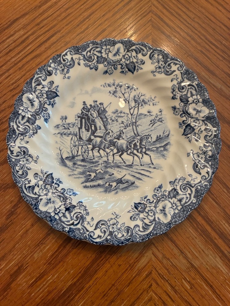 Johnson Bros Ironstone Bread Plate Blue Coaching Scenes ~6.25