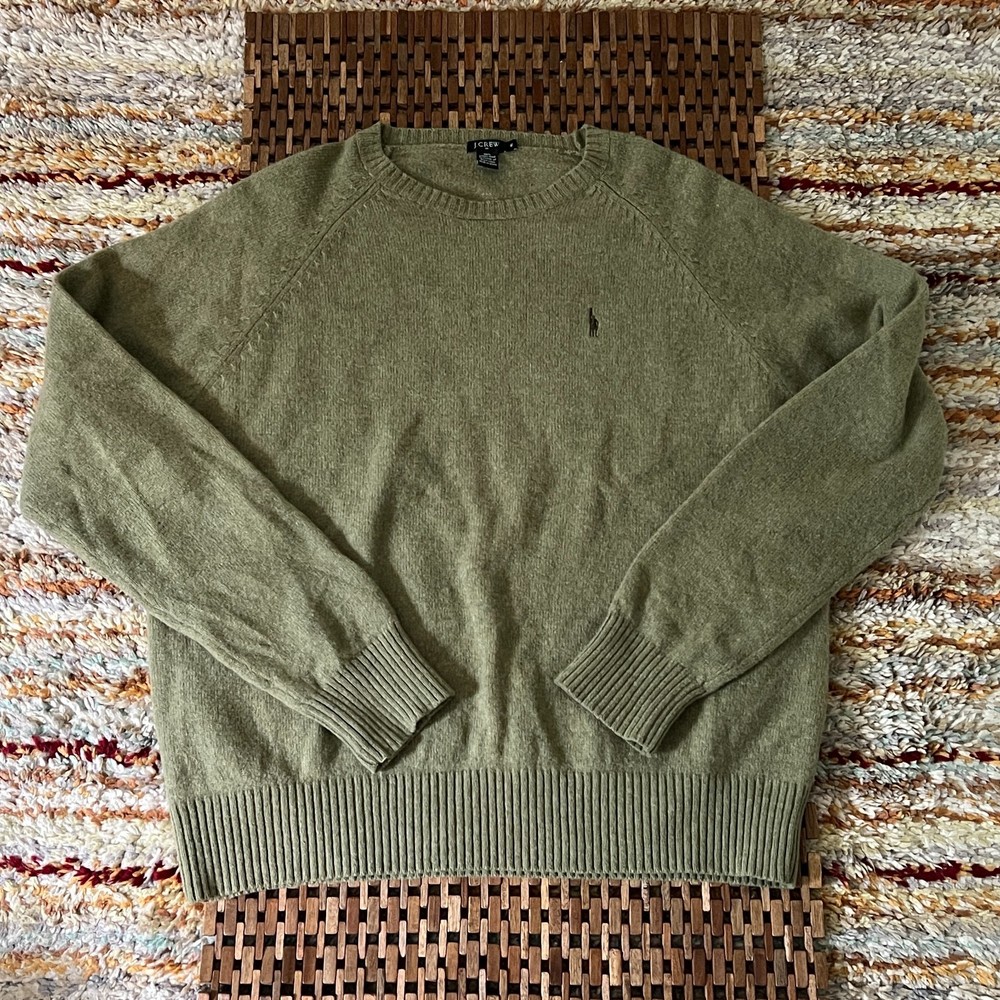 J. CREW 100% Lambswool Crew Neck Sweater Forest Green Men's Size XL