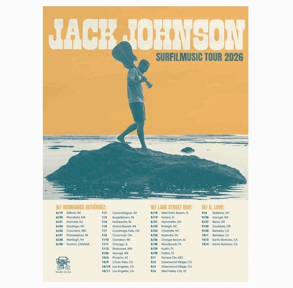 Jack Johnson Surfilmusic Tour 2026 Concert Poster