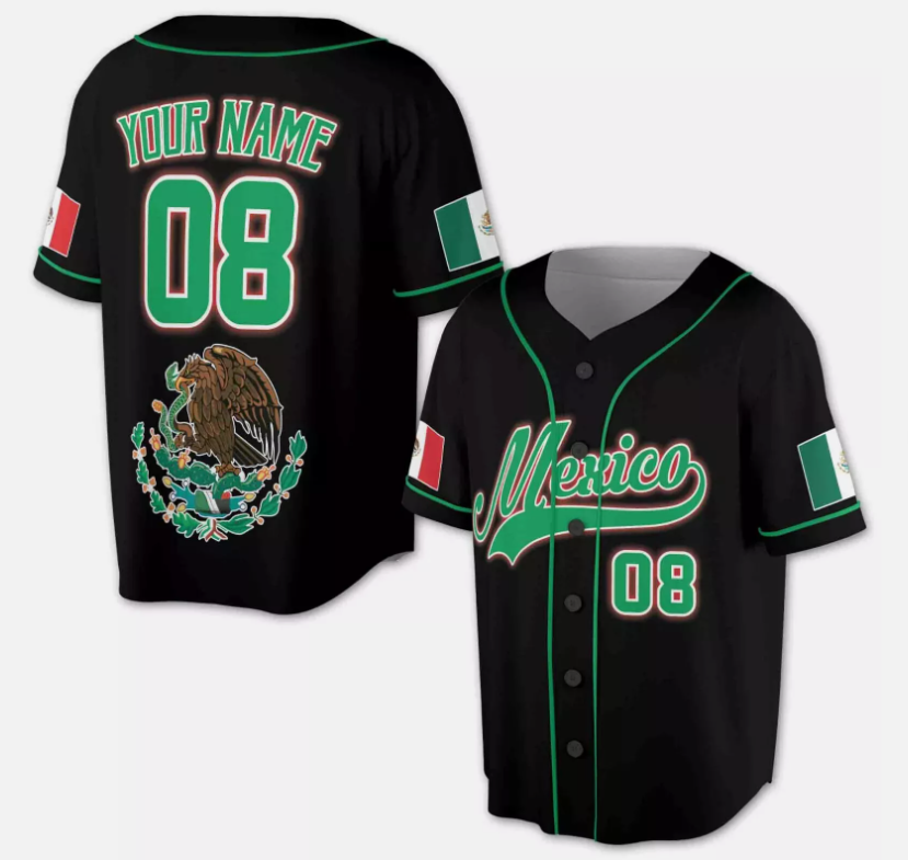 Personalized Name Mexico Flag 3D All Over Print Baseball Jersey Shirt Size S-5XL