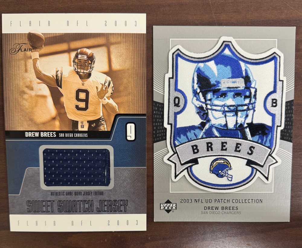 2003 Fleer/Upper Deck Drew Brees Oversized/Game-Worn Patch Lot of 2