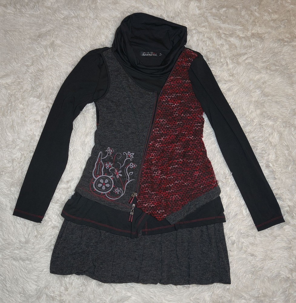 C'Fait Pour Vous Size 3 Long Sleeve Asymmetrical Layered Dress *Broken Zipper