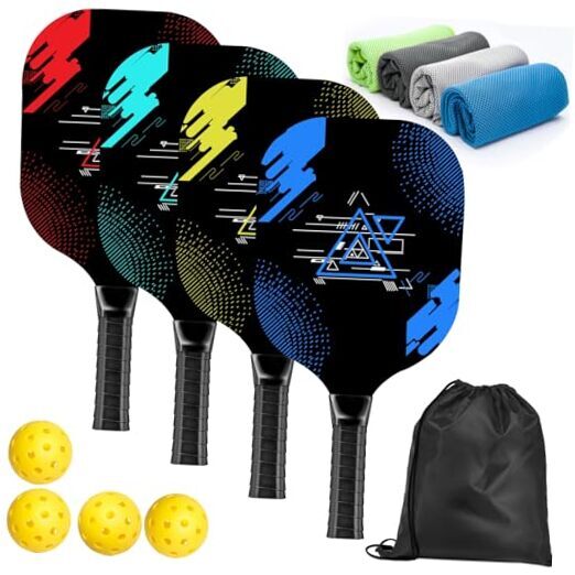Pickleball Paddles, Pickleball Set with 4 A:4 paddles & 4 balls & 4 towels