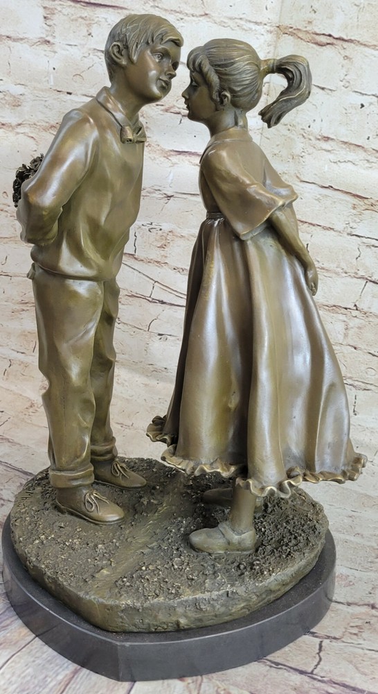 Bronze Sculpture Extra Large Centerpiece Hot Cast Kids Kissing Figurine Figure