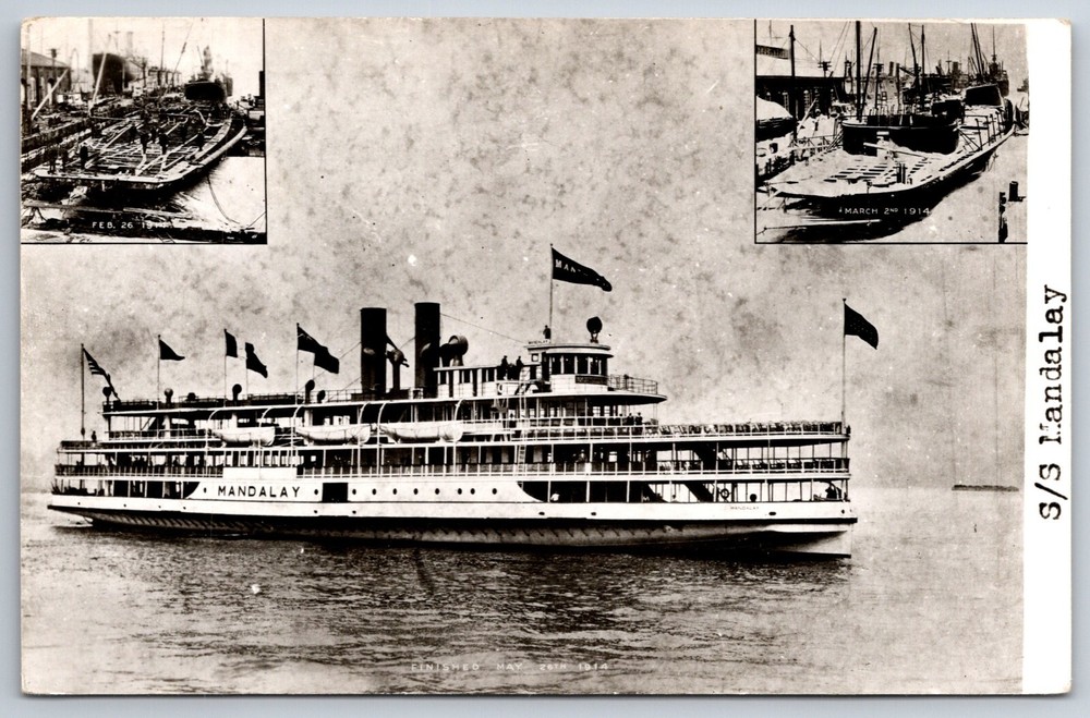 RPPC~3 Views of SS Mandalay With Dates~Real Photo Postcard