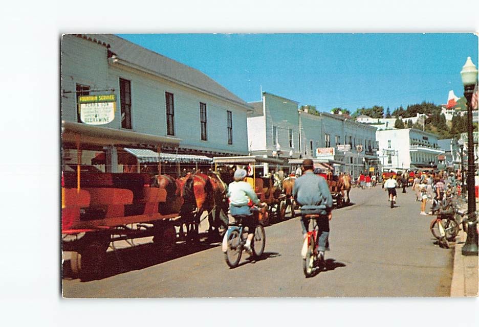 Postcard Main Street & Village Mackinac Island Michigan USA