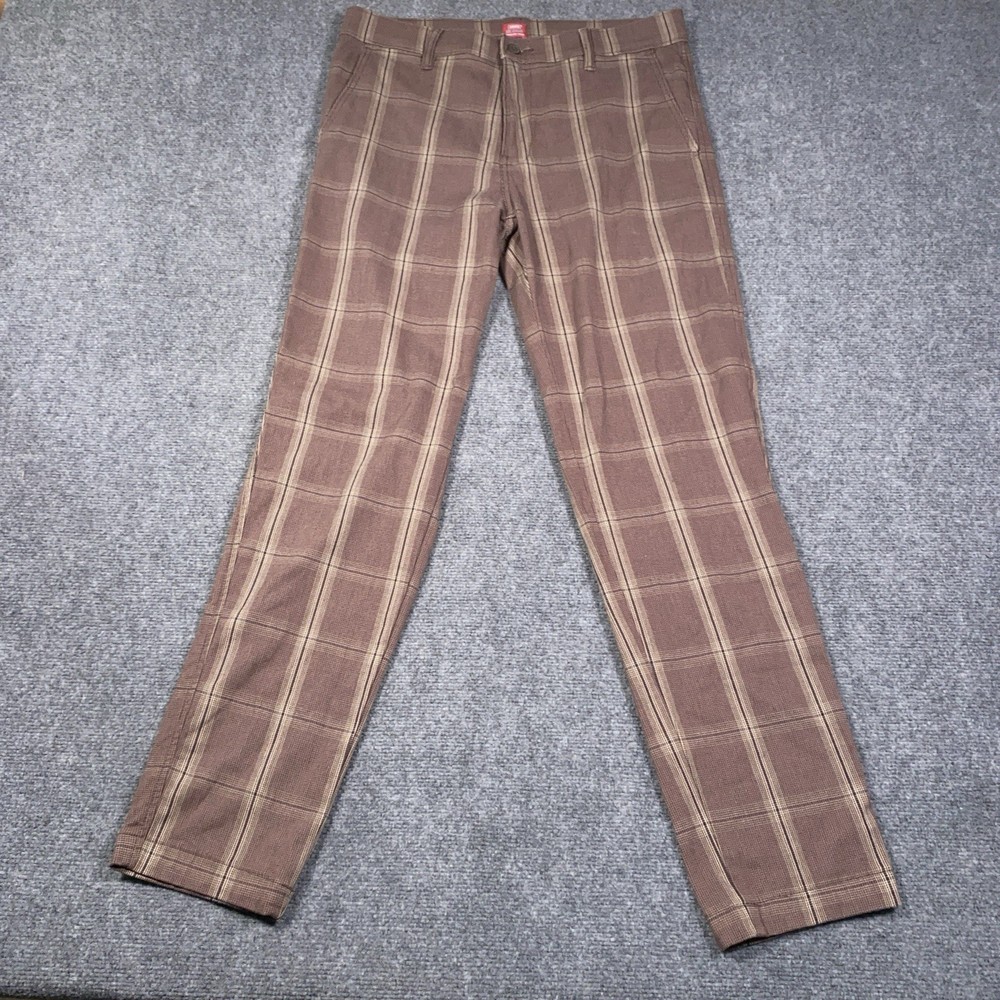 Levi's XX Chino Standard Taper Pants 34x34 Men Brown Plaid Check Casual Stretch
