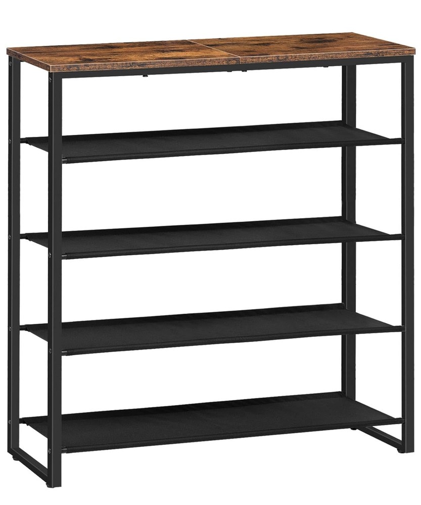 5-Tier Shoe Rack Organizer with 4 Fabric Shelves & Sturdy Top
