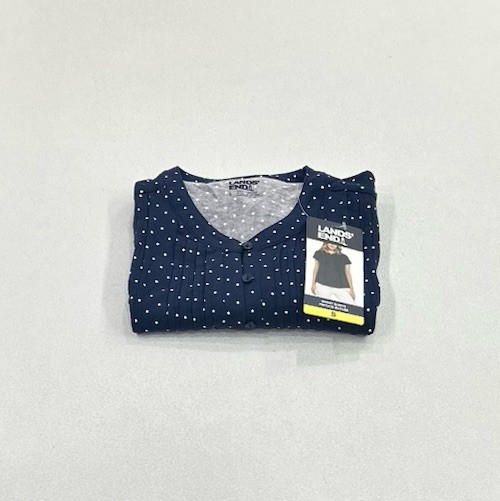 Lands' End Women's Short Sleeve Pintuck Blouse, Navy, Size S