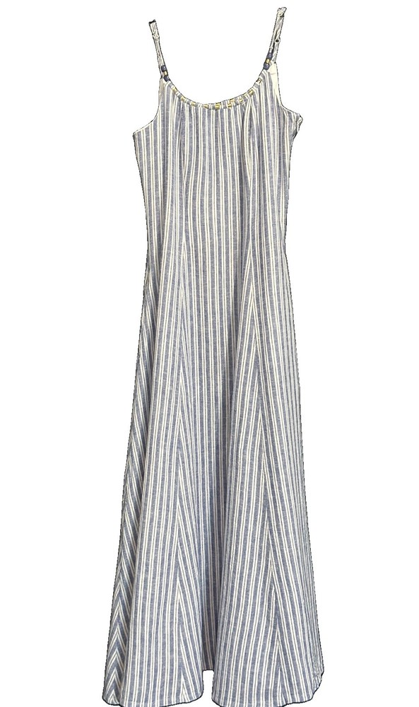 Calypso St. Barth Beaded Linen Blend Striped Maxi Dress Blue White XS