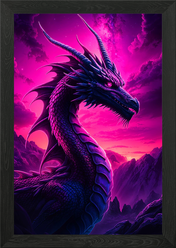 Majestic Dragon in a Purple Landsca Framed Wall Art Poster Canvas Print Picture