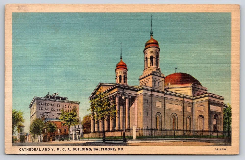 Baltimore Maryland~Cathedral Church~YMCA Bldg~Dome~Neoclassical~Linen Postcard