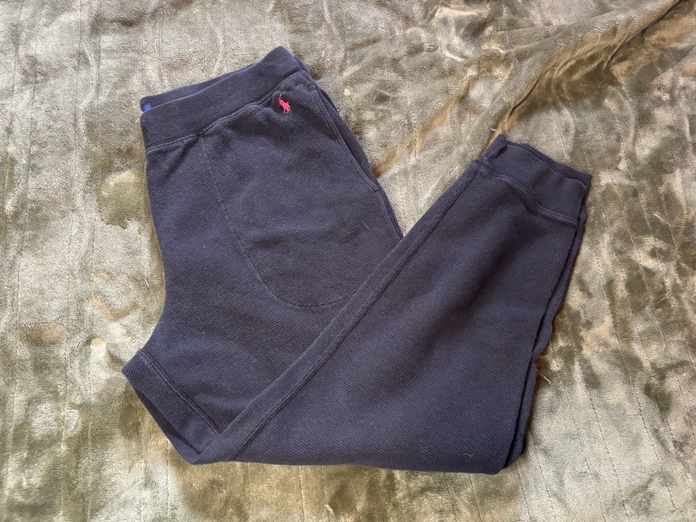 Polo Ralph Lauren Sweatpants Mens Large Black Waffle Knit Thermal Elastic Preppy