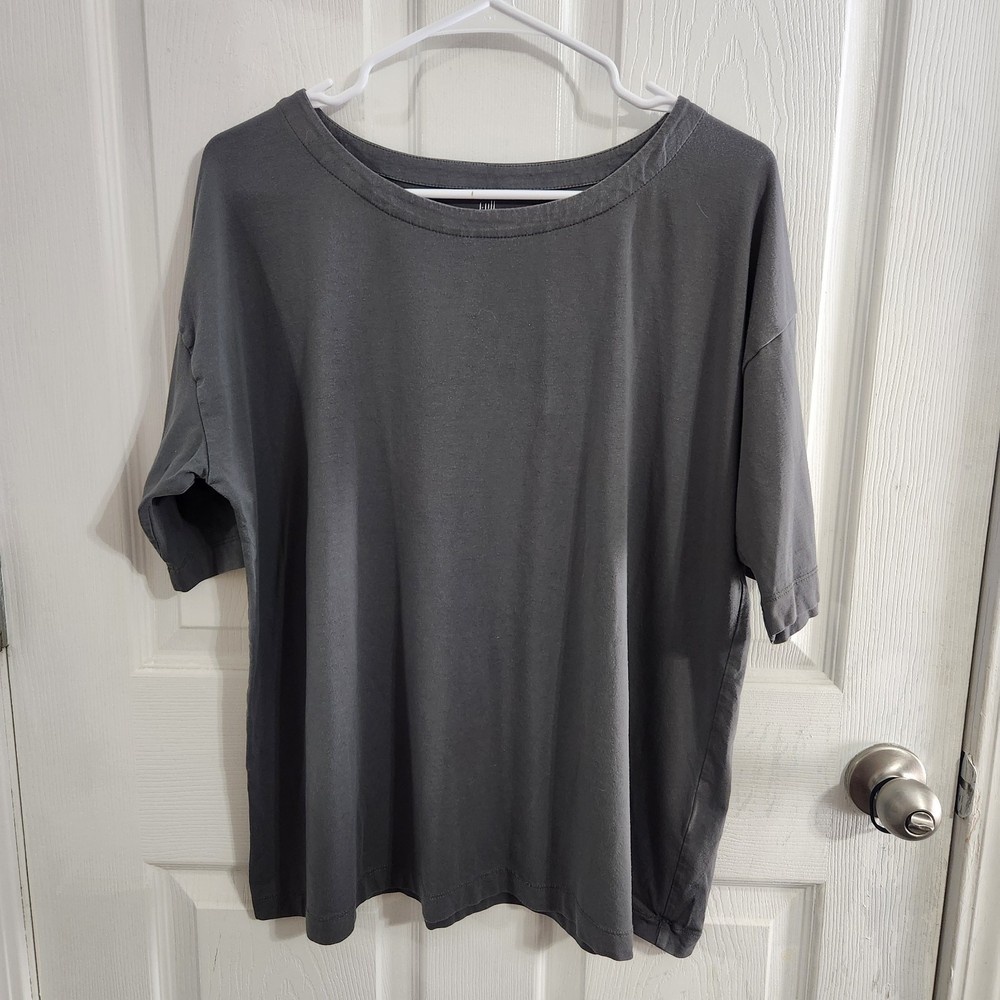 J Jill Top Womens M Pima Scoop Neck Elbow Sleeve Tee Green Casual Minimalist