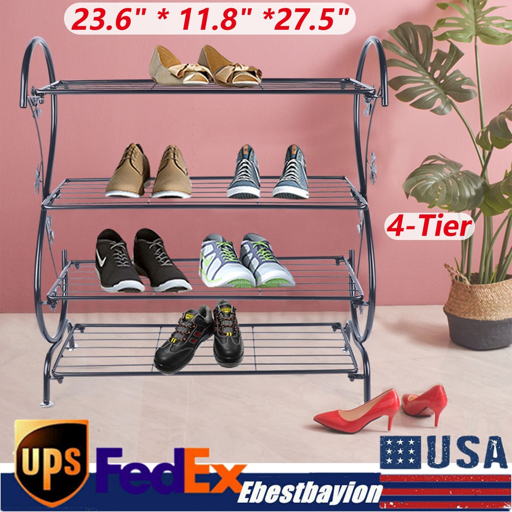 Metal Shoe Display Rack Ladder-Shaped Stand Shelf 4 Tier Metal Plant Stand
