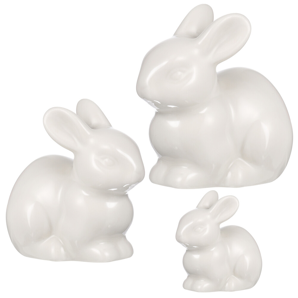 3 Pcs Micro Tiny Bunny Ornament Ceramic Animals Collectible Gift