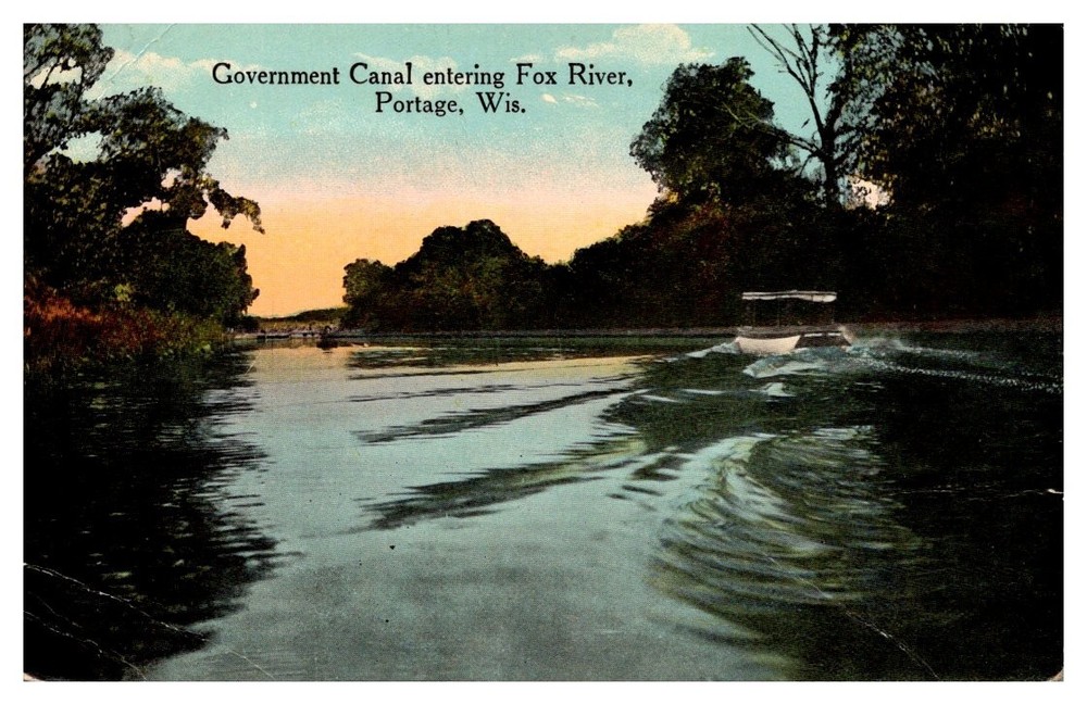 c1910 Government Canal At Fox River Portage Wisconsin Vintage Postcard