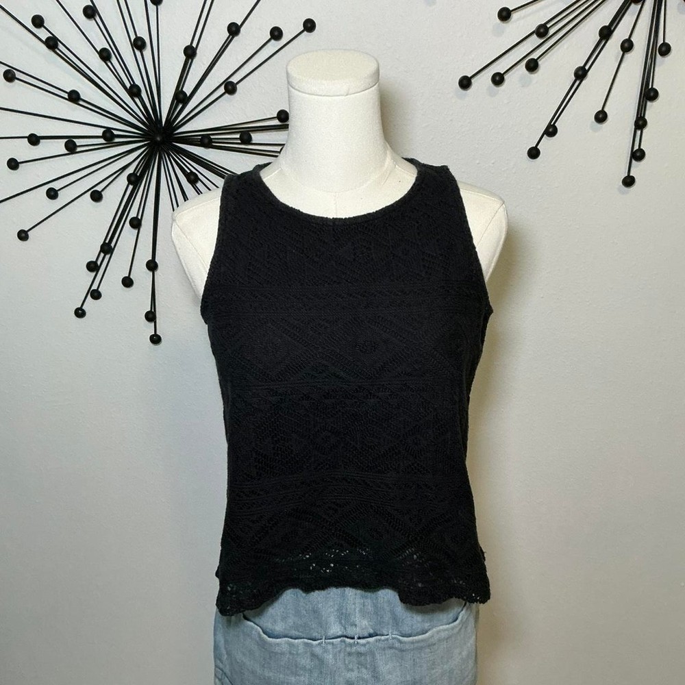 Stradivarius Black Crochet Lace Tank Top Sheer Boho Minimalist