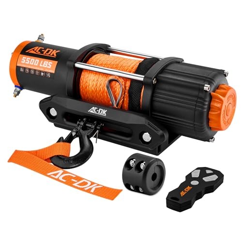 5500 lb ATV/UTV Winch with Synthetic Rope, 12V Waterproof Towing Winch