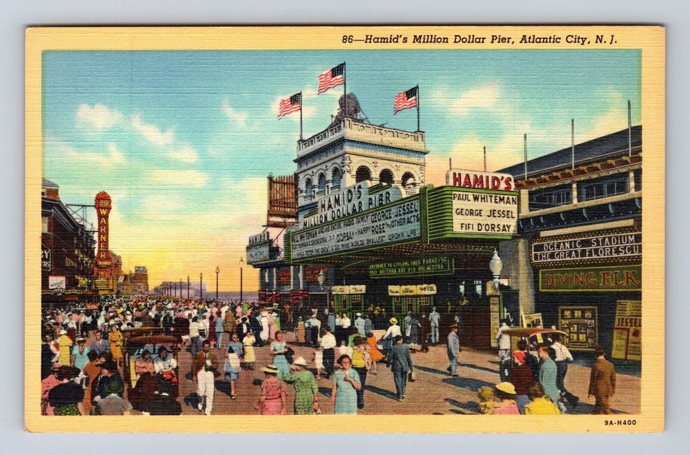 Atlantic City NJ-New Jersey, Hamid's Million Dollar Pier, Vintage Card Postcard