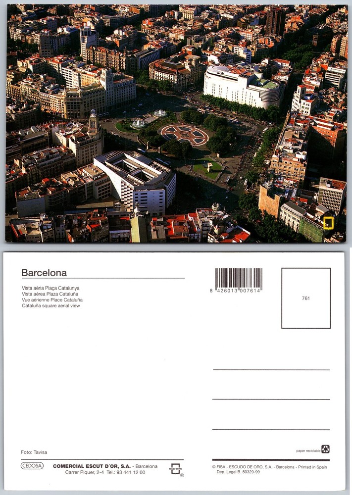 Continental Placa Catalunya Barcelona Postcard