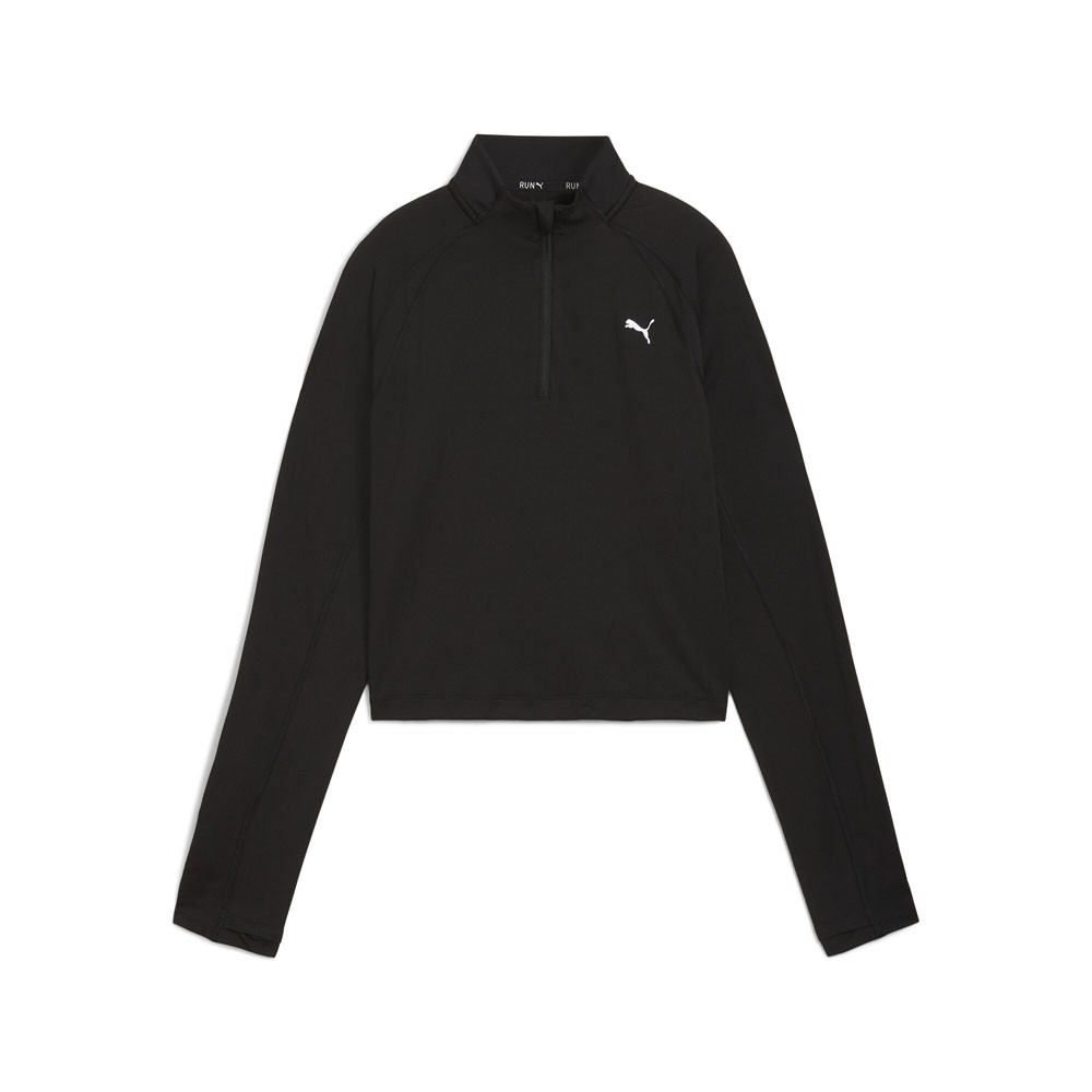 PUMA Run Cloudspun Mock Neck Long Sleeve Quarter Zip Pullover Top Womens Black C