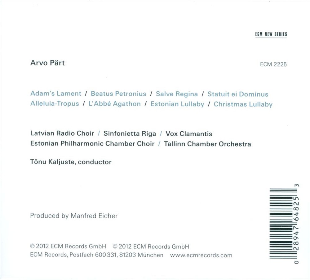 Tõnu Kaljuste presents Arvo Pärt's Adam's Lament on new CD