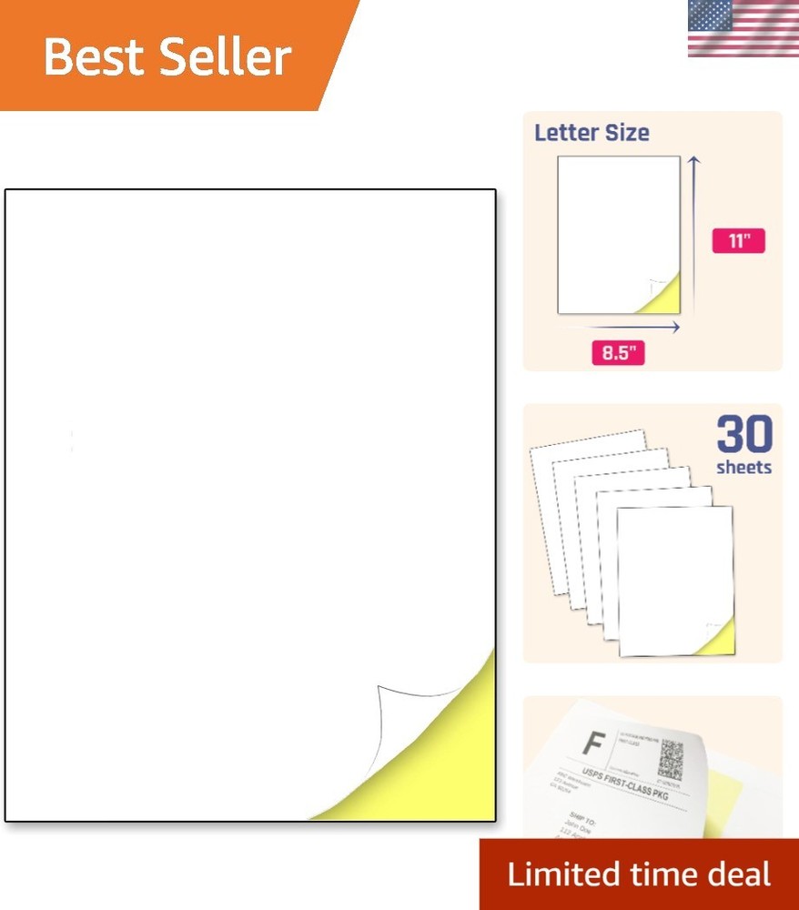 Letter Size Sticker Sheets - 30 Self-Adhesive Matte Labels for Creative Projects