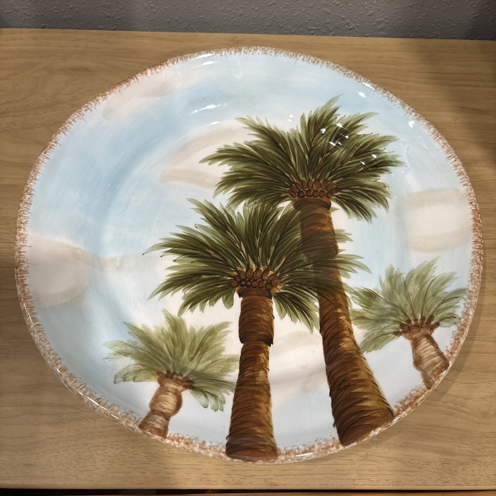 Z Gallerie BAJA Hand Painted Collection Dinner Plate 11” Tropical Palm Trees