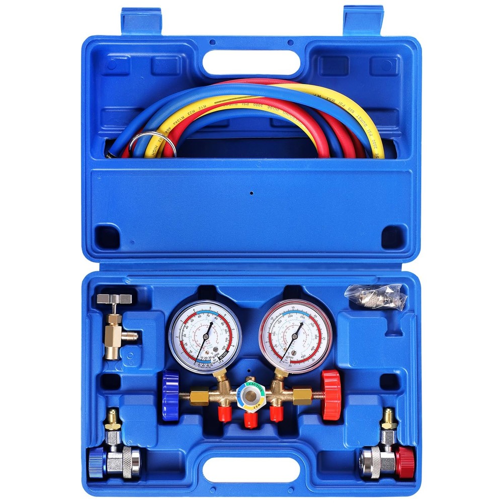 3-Way AC Manifold Gauge Set for Refrigerant Charging and Diagnostics
