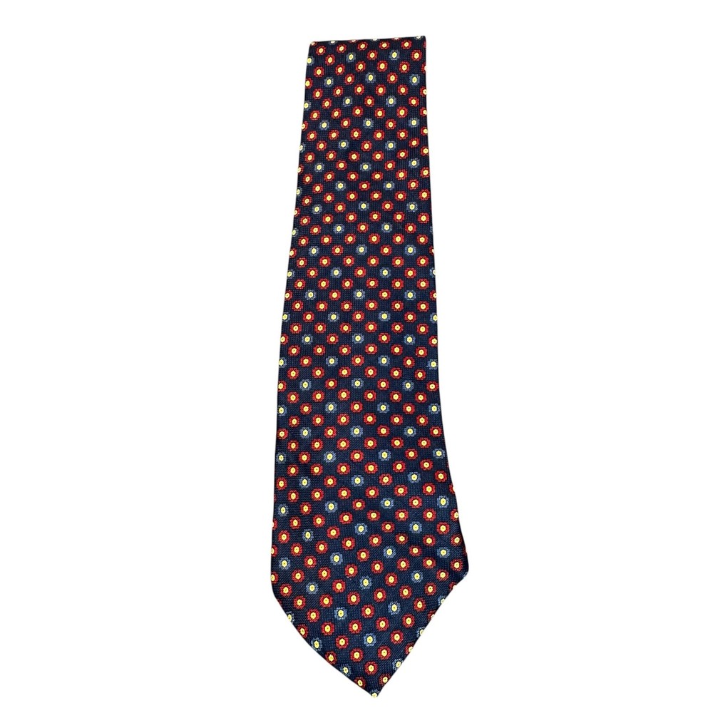 Tommy Hilfiger Vintage Mens Silk Tie Blue Red Geometric Circles USA Neckwear