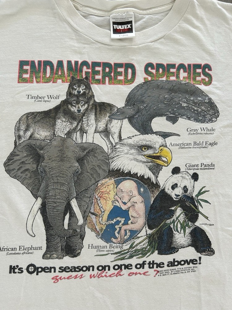 Grail Vintage 1992 Jesus Living Epistles - Endangered Species T-shirt