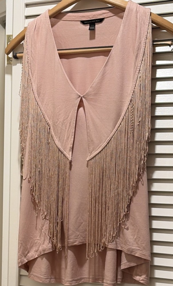 Banana Republic Women's Pink Fringe Sleeveless Tunic Tank Top 2XS V-Neck