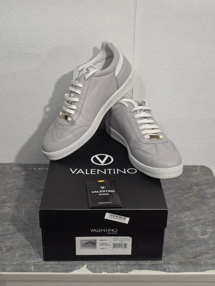 Valentino Ronald Italian Leather Sneaker Shoes Grey White Men's Size 10