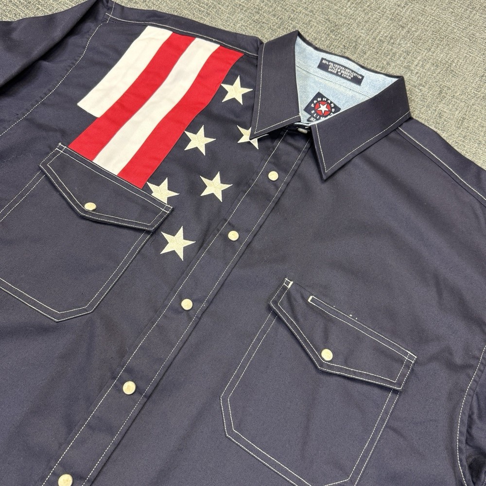 Panhandle Slim Pearl Snap Shirt Men’s XL Blue USA Flag Western Long Sleeve