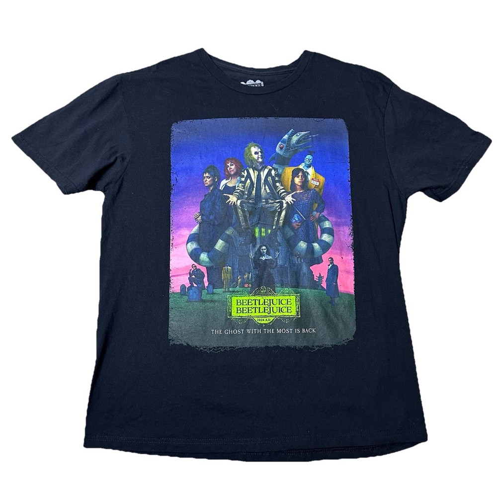 Beetlejuice T Shirt L Black Graphic Tee Movie Poster Horror Spooky Halloween