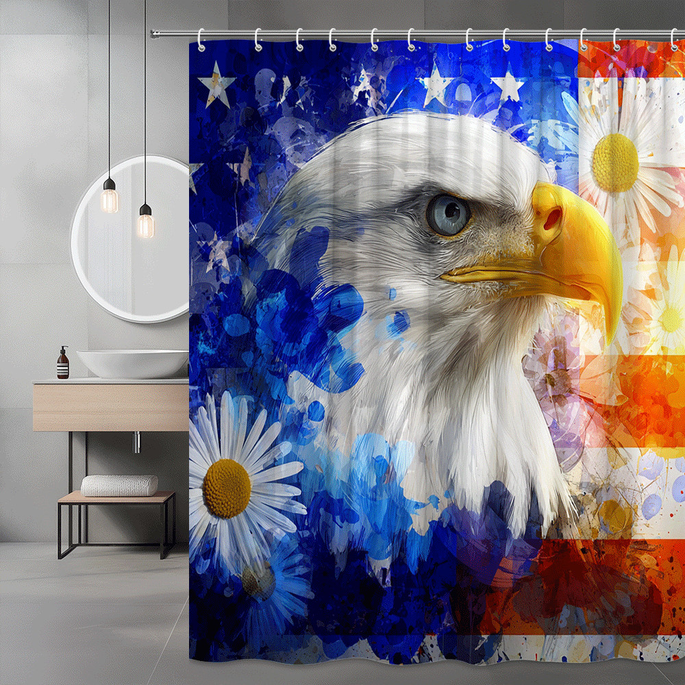 Eagle Shower Curtain Blue Red White Floral Graphic