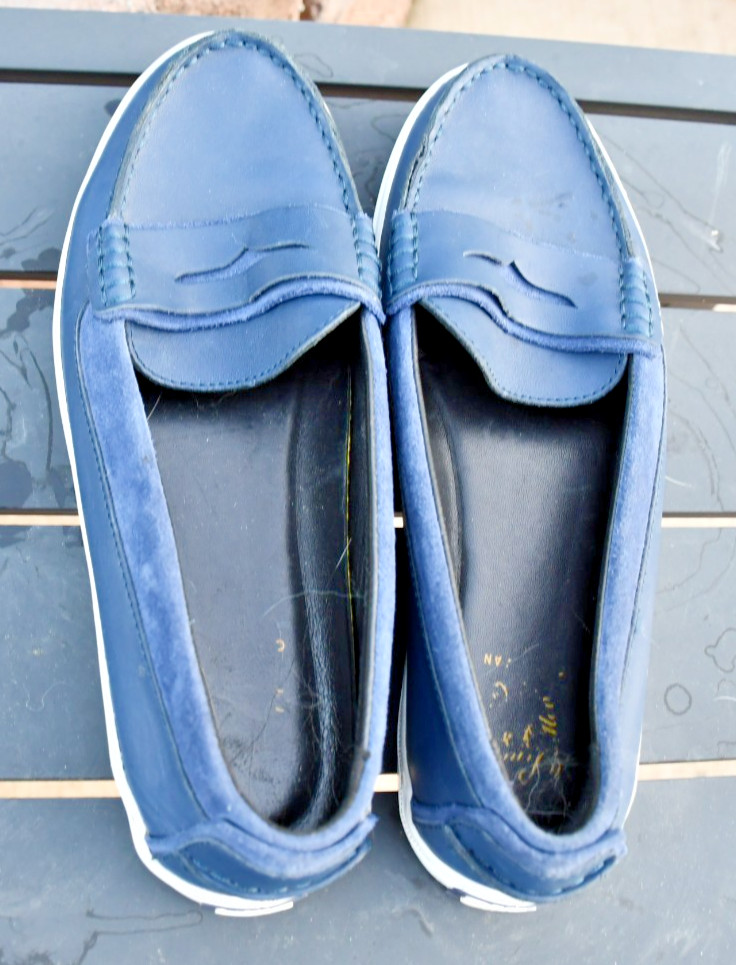 Cole Haan Maine Pinch Navy Loafers with White Trim