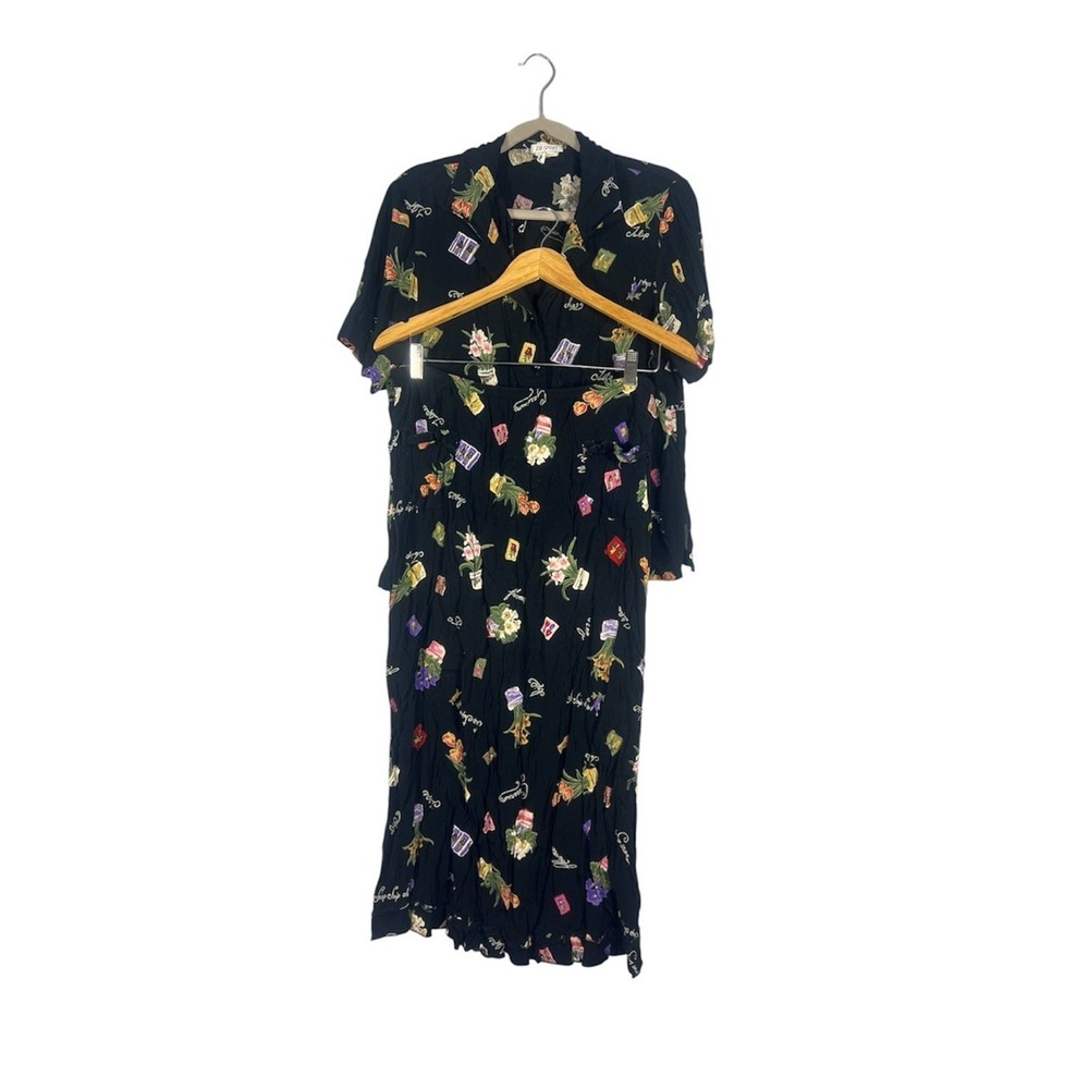 Vintage DB Sport Garden Flower Print Novelty Skirt and Top Set Medium/Large