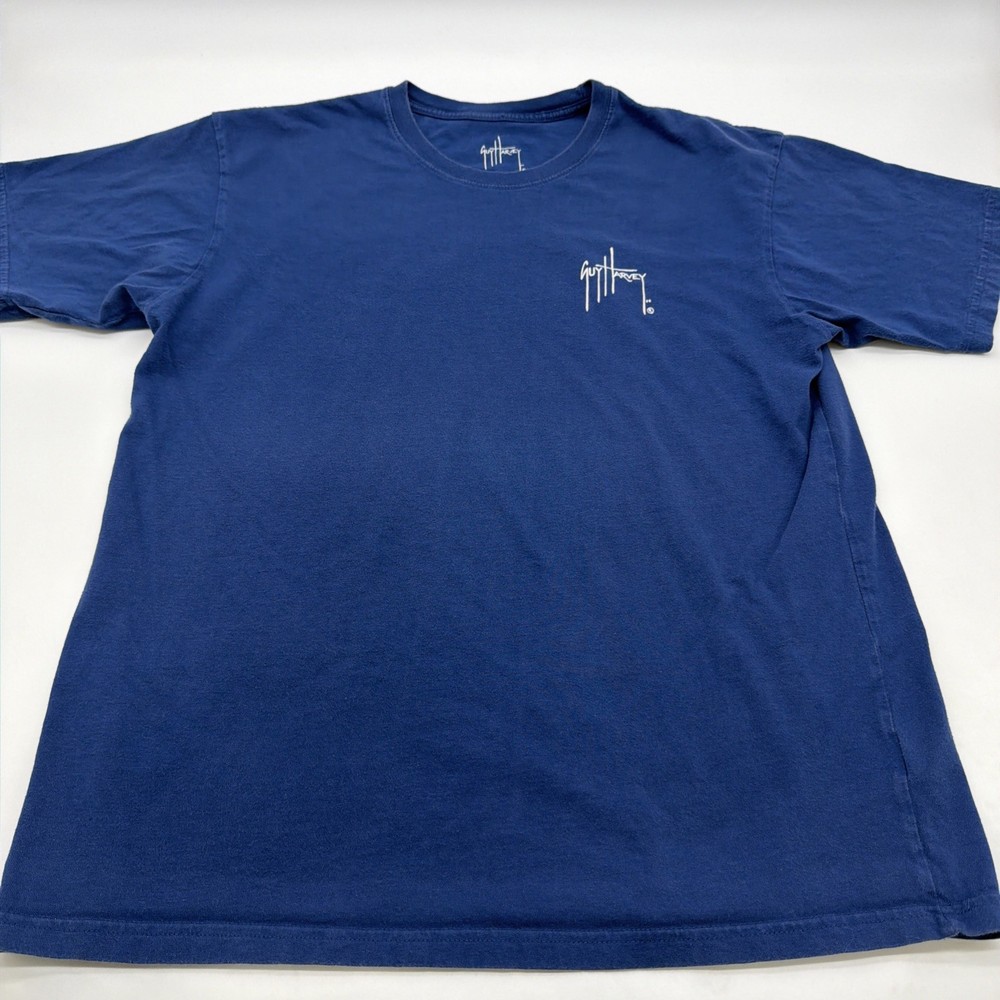 Guy Harvey T-shirt Men L Blue Graphic Print Logo 100% Cotton.#46316