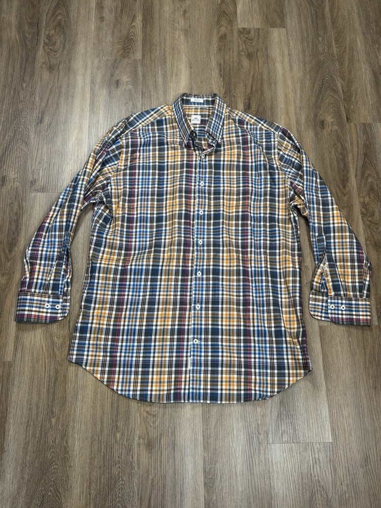 Peter Millar Mens Size Large Plaid Button Down Shirt Long Sleeve Multicolor